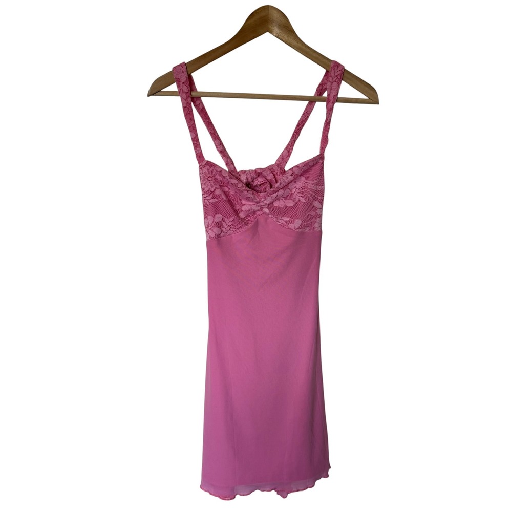 MIYIEONE Lace Mini Dress Womens Small Pink NEW Open Back Coquette Slip Dress